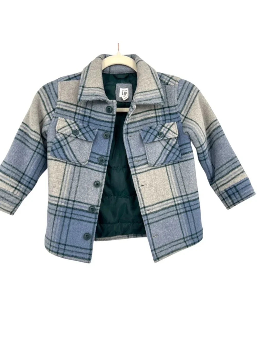 Baby Gap Toddler Plaid Wool-Blend Shirt Jacket Shacket Gray Blue Size 4T